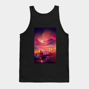 Sunset Cityscape Watercolor Dream Art Tank Top